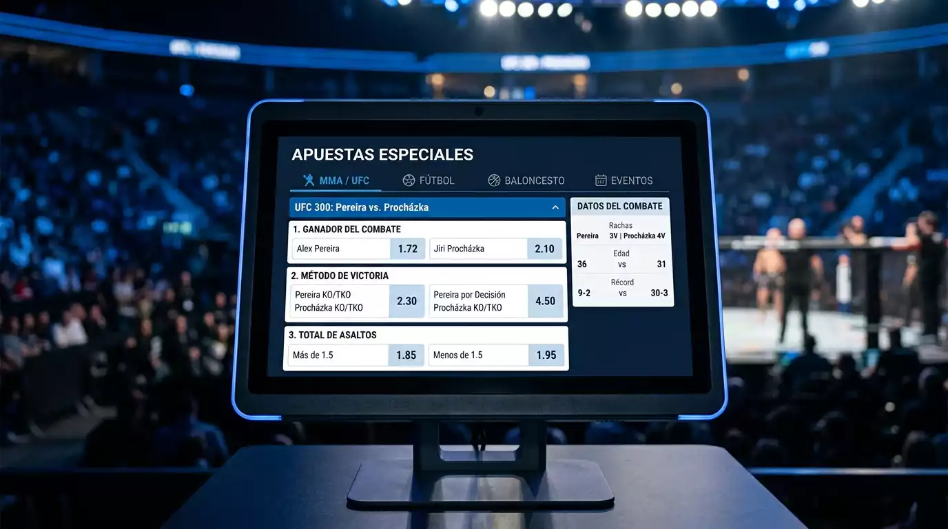 Pantalla de apuestas mostrando mercados especiales de UFC