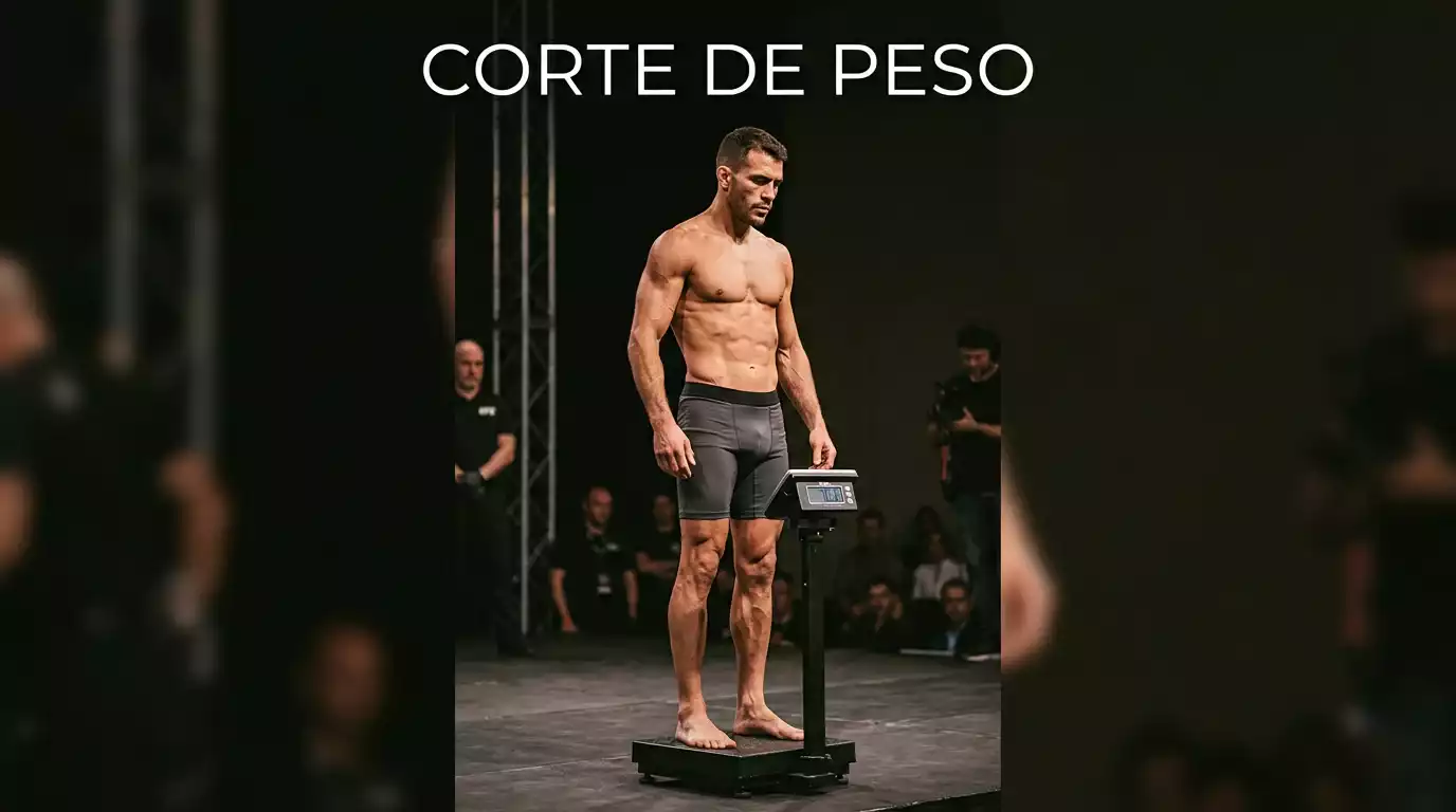 Luchador de UFC en el pesaje oficial mostrando efectos del corte de peso