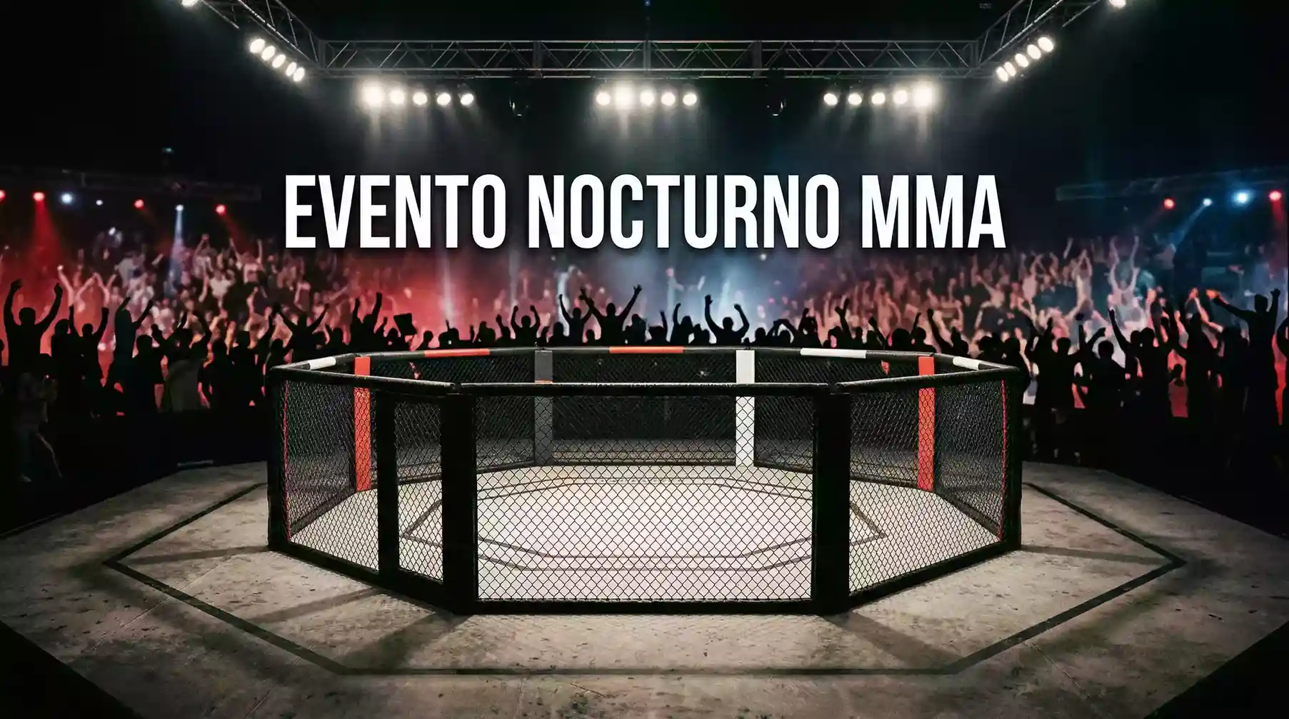 Octágono de UFC iluminado durante un evento nocturno con ambiente de combate