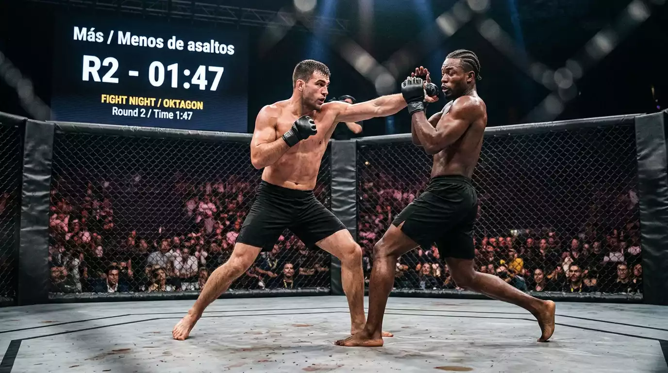 Reloj de asaltos junto al octagono de UFC durante un combate